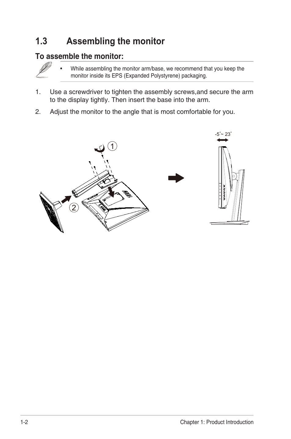 3 assembling the monitor, Assembling the monitor -2 | Asus TUF Gaming VG24VQE 23.6" 16:9 Curved FreeSync 165 Hz VA Gaming Monitor User Manual | Page 9 / 26