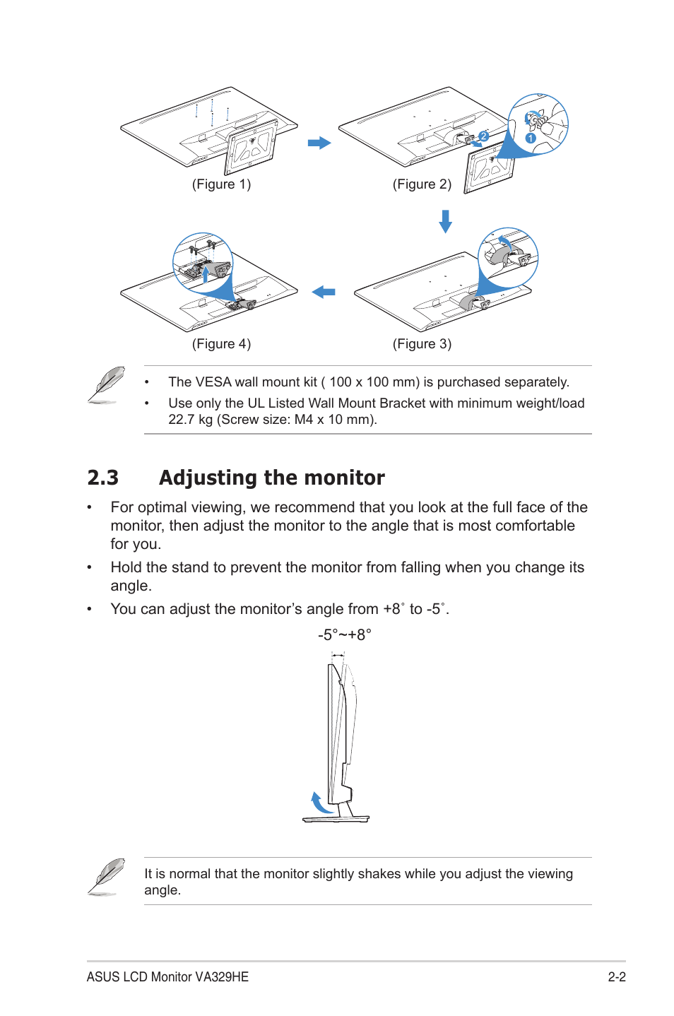 3 adjusting the monitor, 3 adjusting the monitor -2 | Asus VA329HE 31.5" Eye Care Monitor User Manual | Page 13 / 26