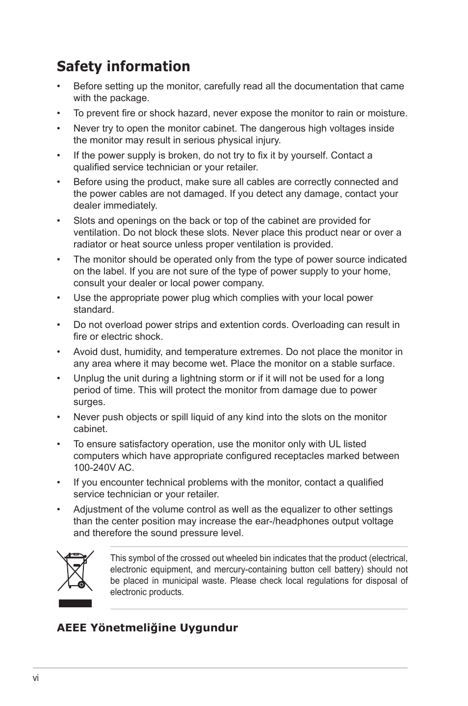 Safety information | Asus VA329HE 31.5" Eye Care Monitor User Manual | Page 6 / 26