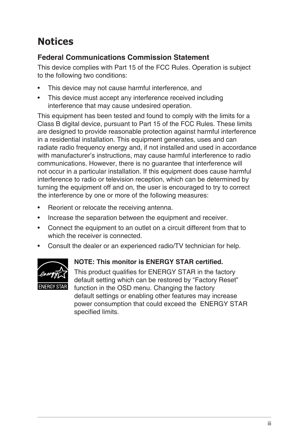 Notices | Asus ProArt Display PA147CDV 14" Ultrawide Multi-Touch Monitor User Manual | Page 3 / 23