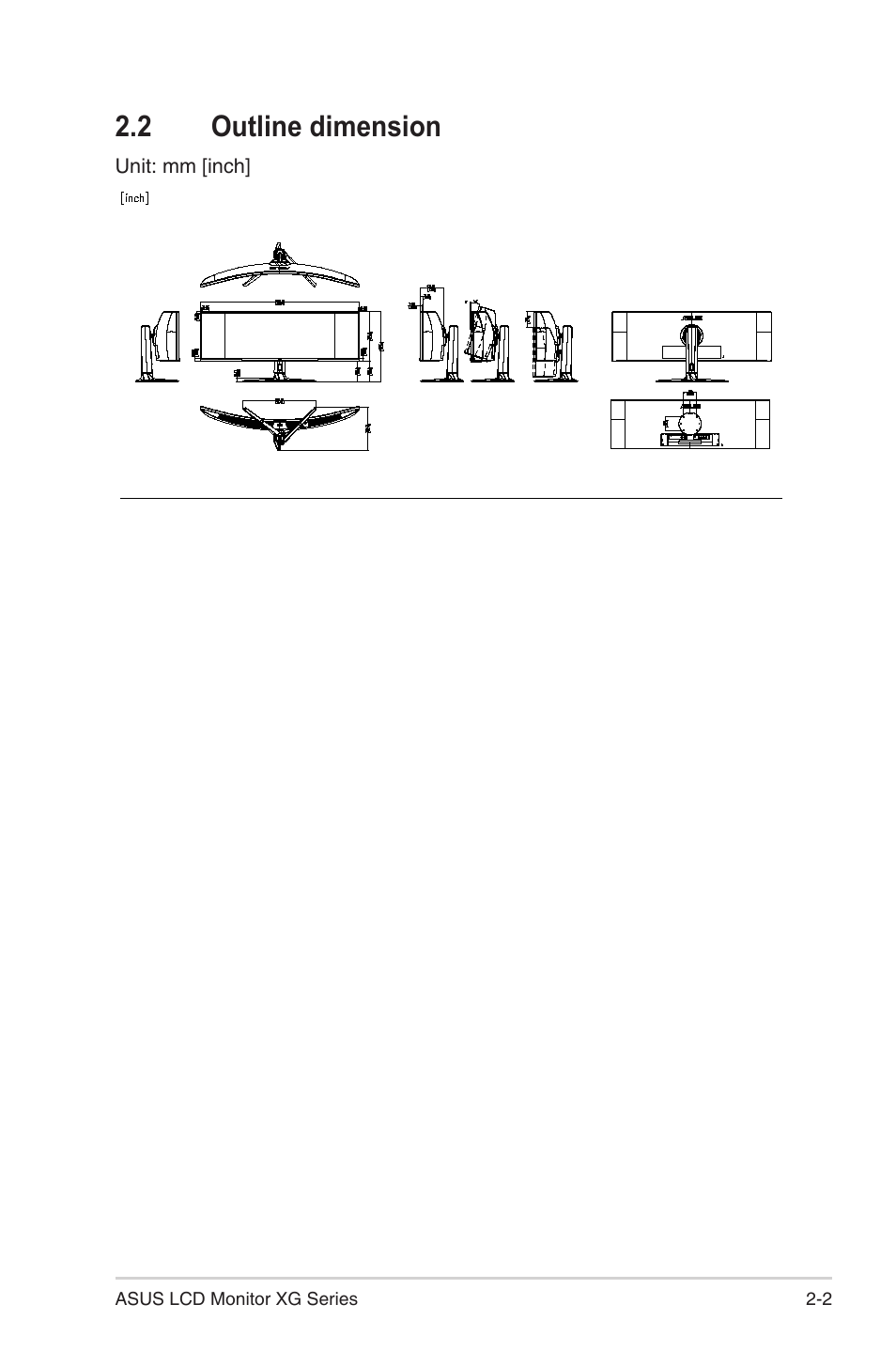 2 outline dimension, Outline dimension -2 | Asus Republic of Gamers Strix XG49WCR 49" 1440p HDR 165 Hz Curved Ultrawide Gaming Monitor User Manual | Page 19 / 37