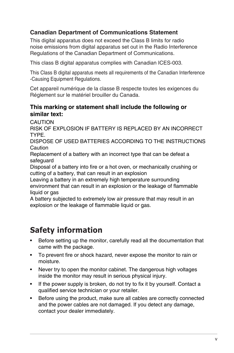 Safety information | Asus Republic of Gamers Strix XG49WCR 49" 1440p HDR 165 Hz Curved Ultrawide Gaming Monitor User Manual | Page 5 / 37