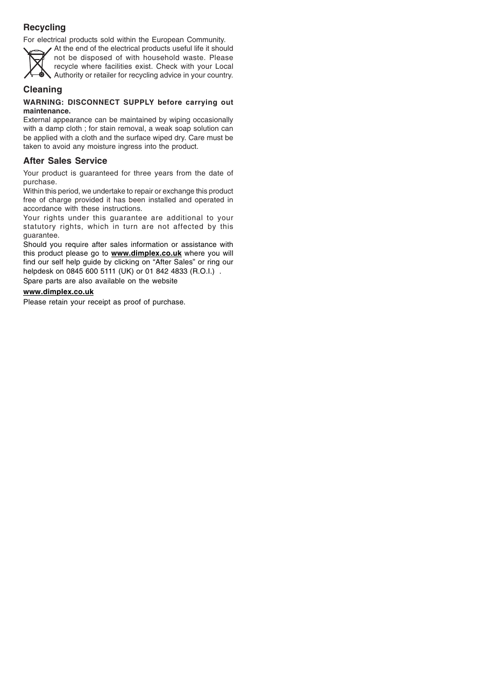 Dimplex CAB10W User Manual | Page 7 / 8