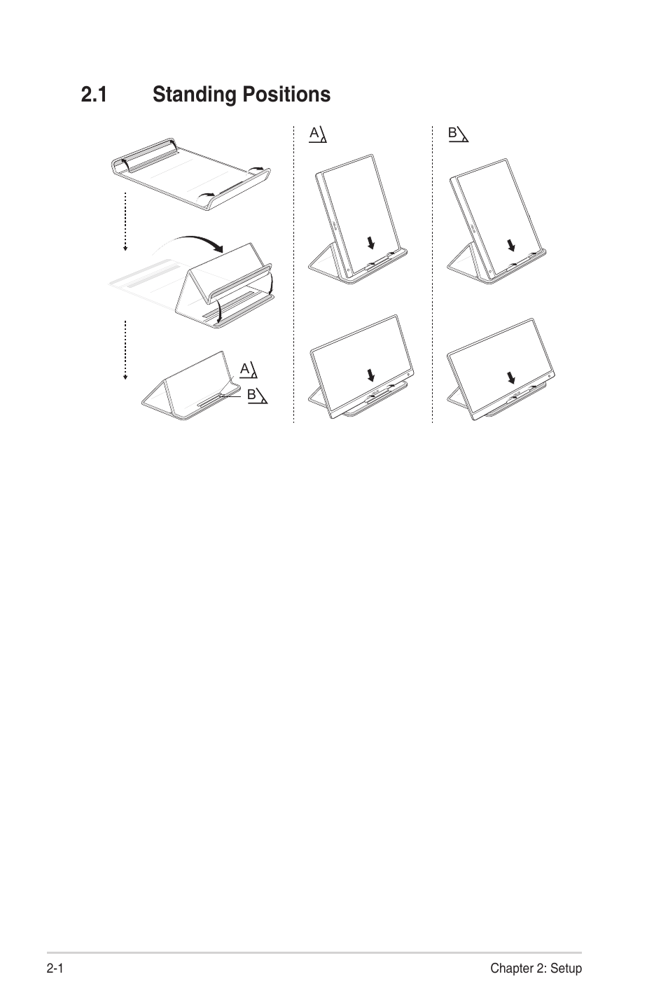1 standing positions, Standing positions -1 | Asus ZenScreen MB166B 15.6" Portable Monitor User Manual | Page 12 / 16