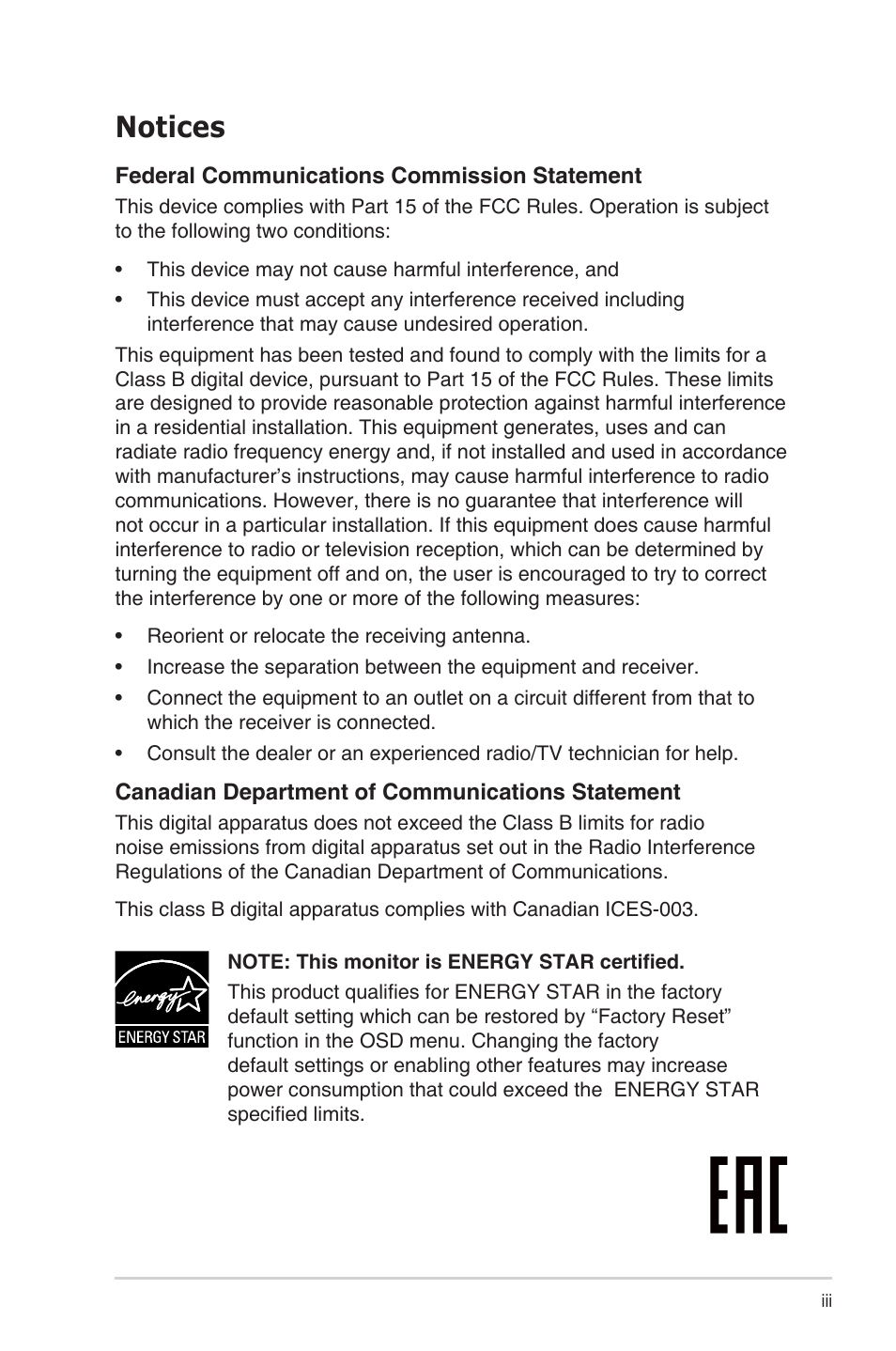 Notices | Asus ZenScreen MB166B 15.6" Portable Monitor User Manual | Page 3 / 16