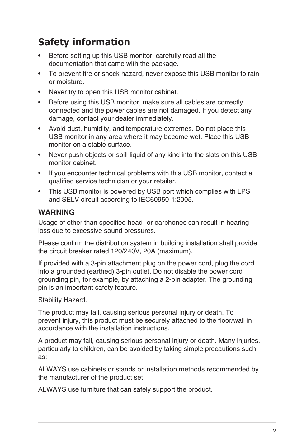 Safety information | Asus ZenScreen MB166B 15.6" Portable Monitor User Manual | Page 5 / 16