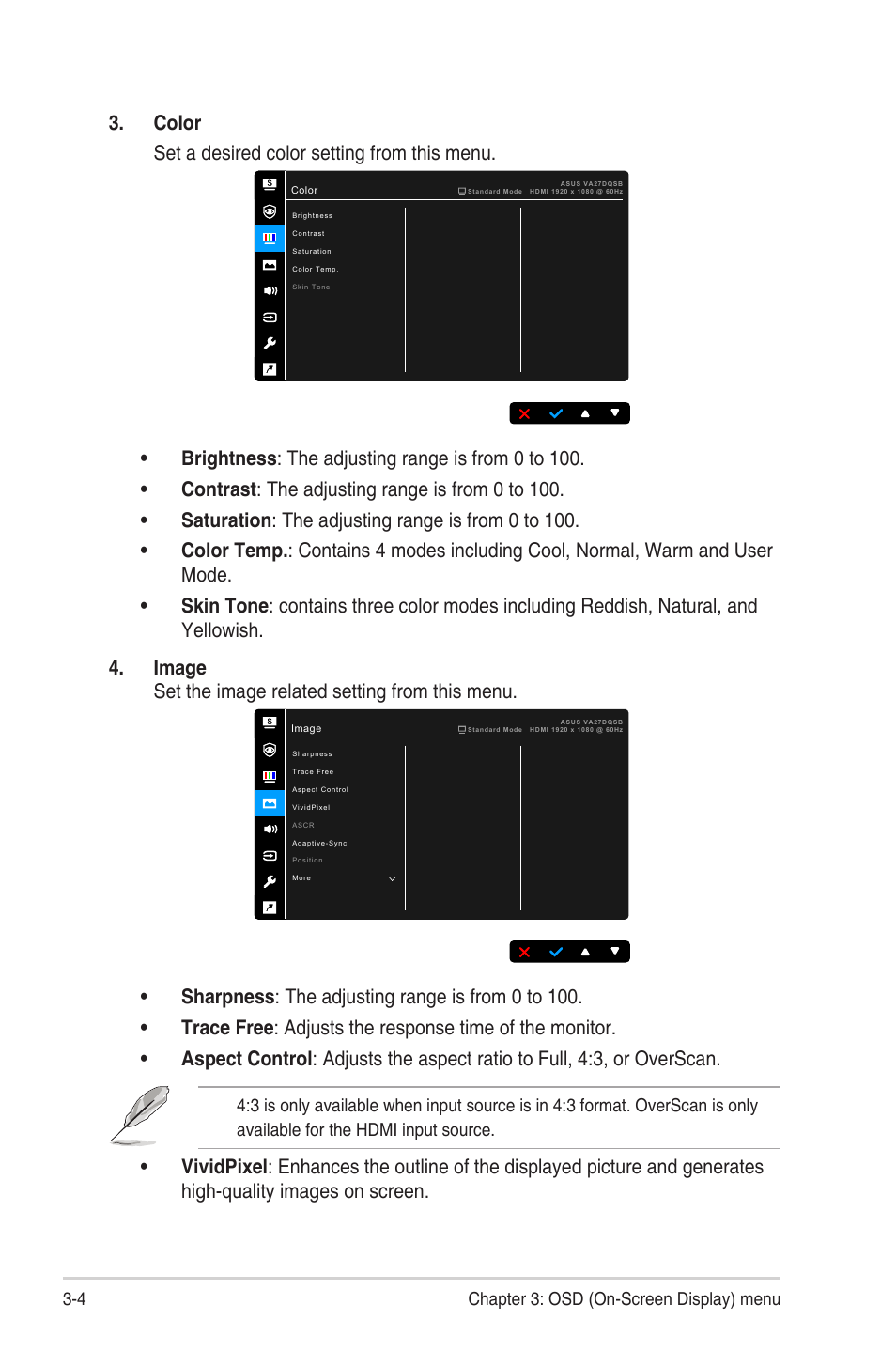 Color set a desired color setting from this menu | Asus VA27DQ 27" 16:9 FreeSync Eye Care IPS Monitor User Manual | Page 24 / 36