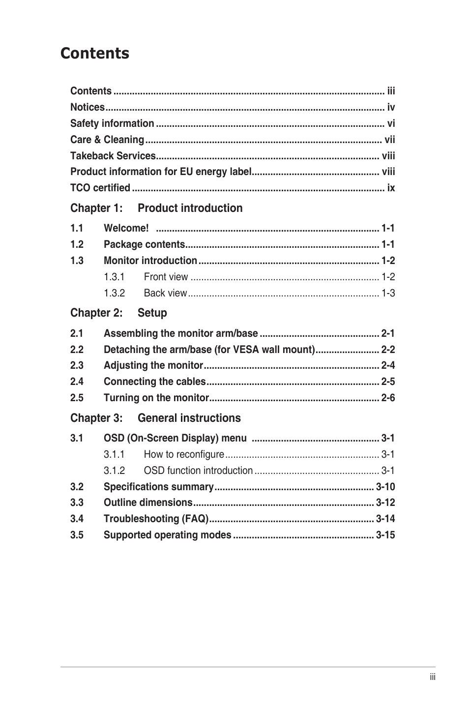 Asus VA27DQ 27" 16:9 FreeSync Eye Care IPS Monitor User Manual | Page 3 / 36
