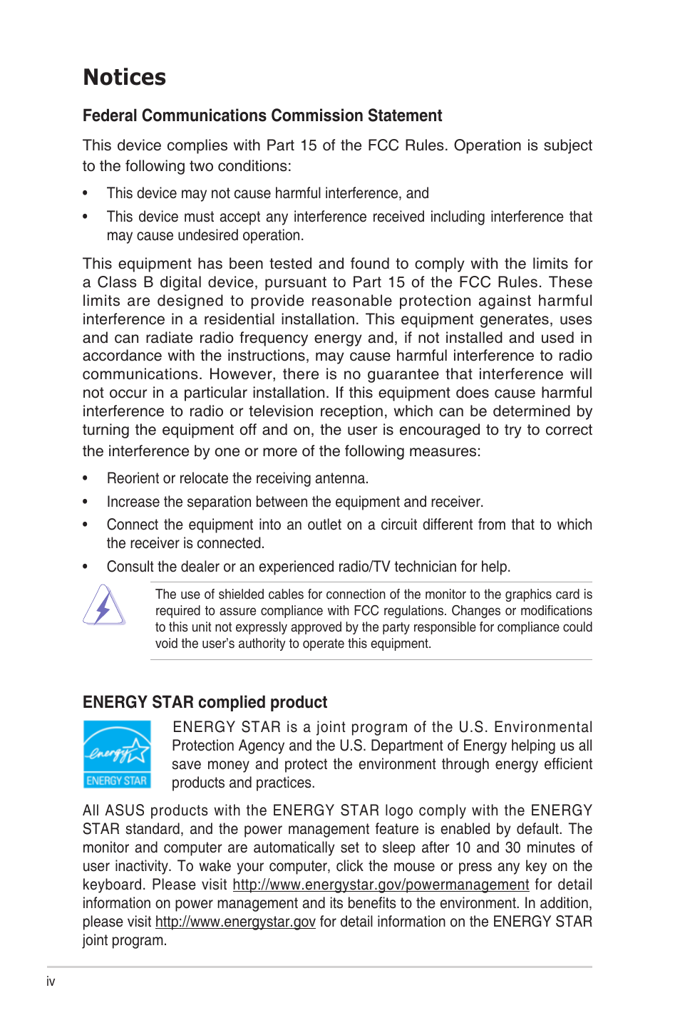 Notices | Asus VA27DQ 27" 16:9 FreeSync Eye Care IPS Monitor User Manual | Page 4 / 36