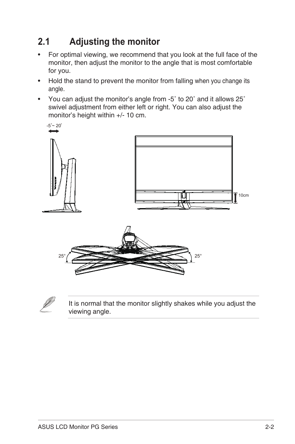 1 adjusting the monitor | Asus Republic of Gamers Swift PG32UQR 32" 4K HDR 144 Hz Gaming Monitor User Manual | Page 16 / 32
