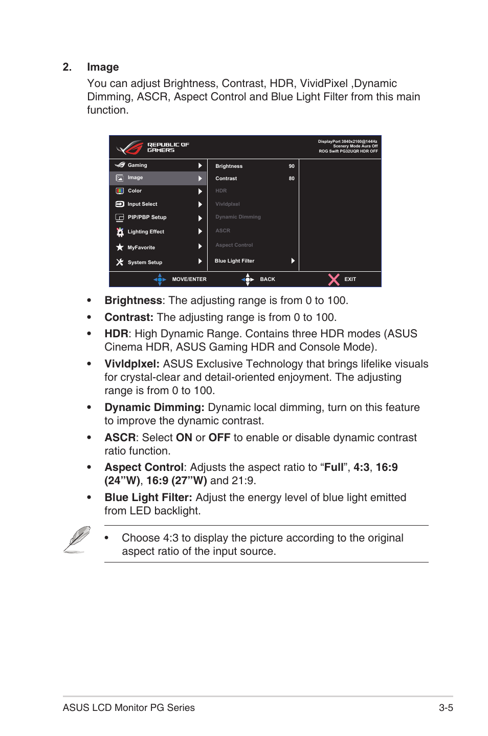 Asus Republic of Gamers Swift PG32UQR 32" 4K HDR 144 Hz Gaming Monitor User Manual | Page 22 / 32