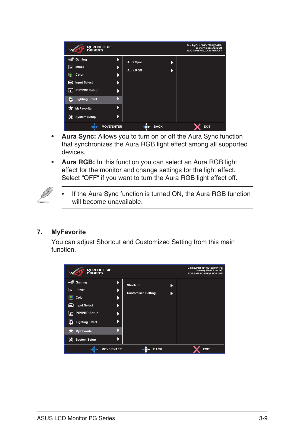 9 asus lcd monitor pg series | Asus Republic of Gamers Swift PG32UQR 32" 4K HDR 144 Hz Gaming Monitor User Manual | Page 26 / 32