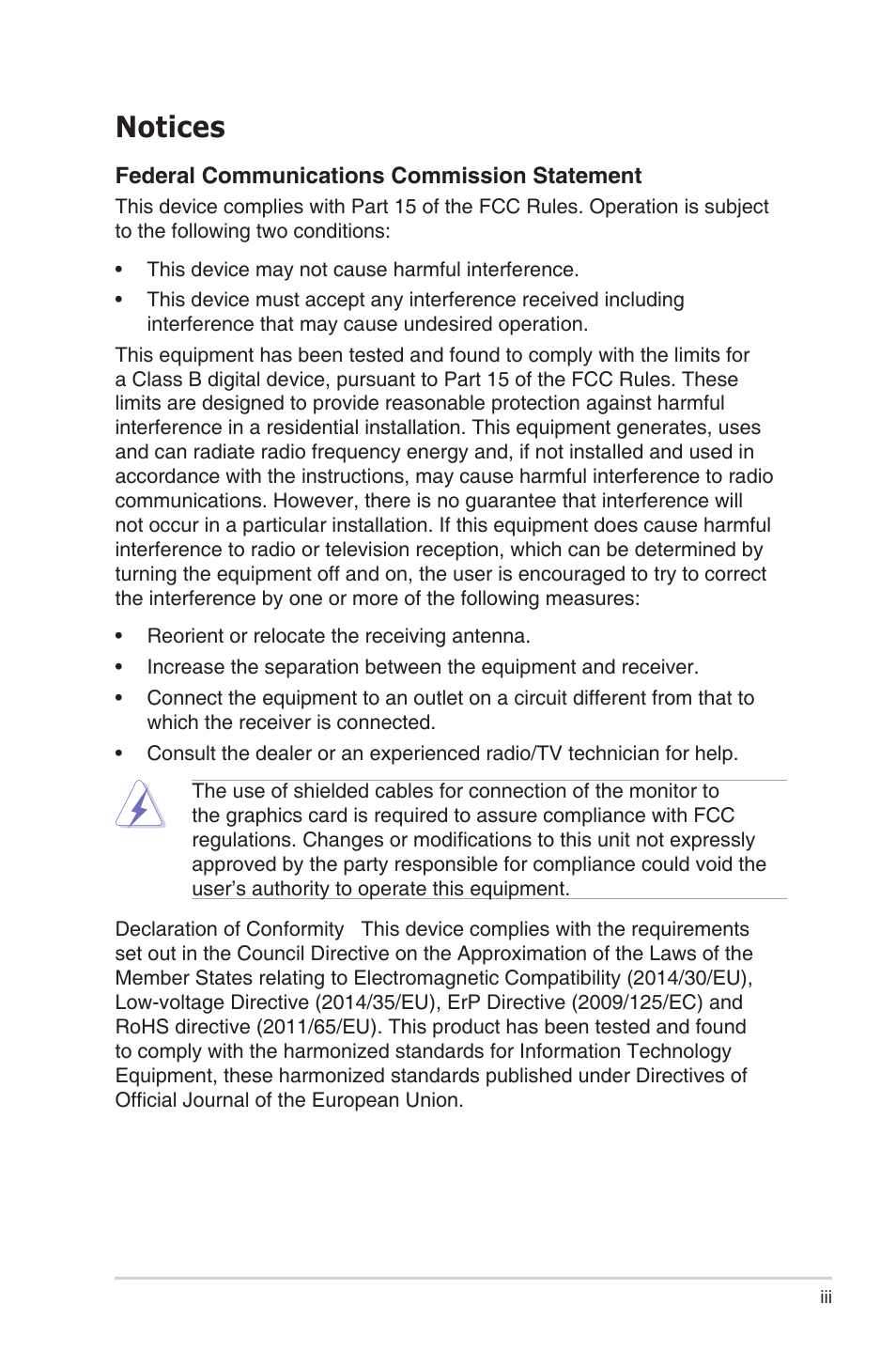 Notices | Asus Republic of Gamers Swift PG32UQR 32" 4K HDR 144 Hz Gaming Monitor User Manual | Page 3 / 32