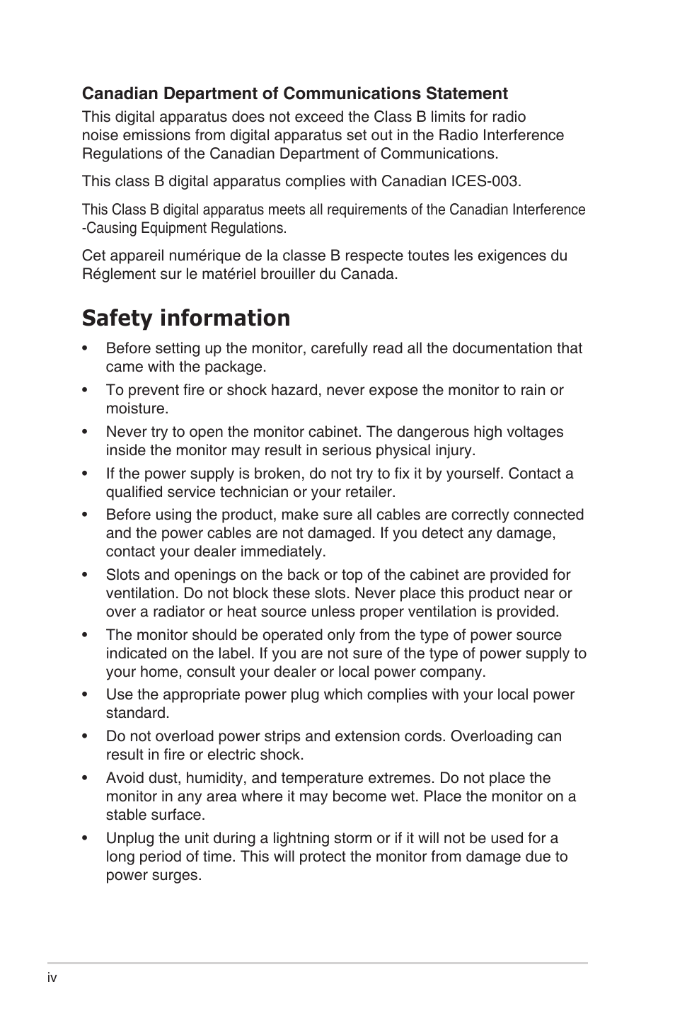 Safety information | Asus Republic of Gamers Swift PG32UQR 32" 4K HDR 144 Hz Gaming Monitor User Manual | Page 4 / 32
