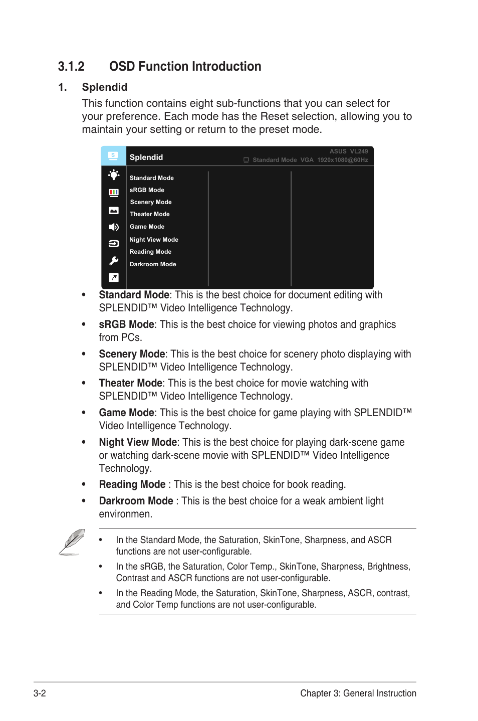 2 osd function introduction, Osd function introduction | Asus Eye Care VL249HE 23.8" 16:9 Adaptive-Sync/FreeSync IPS Monitor User Manual | Page 17 / 29