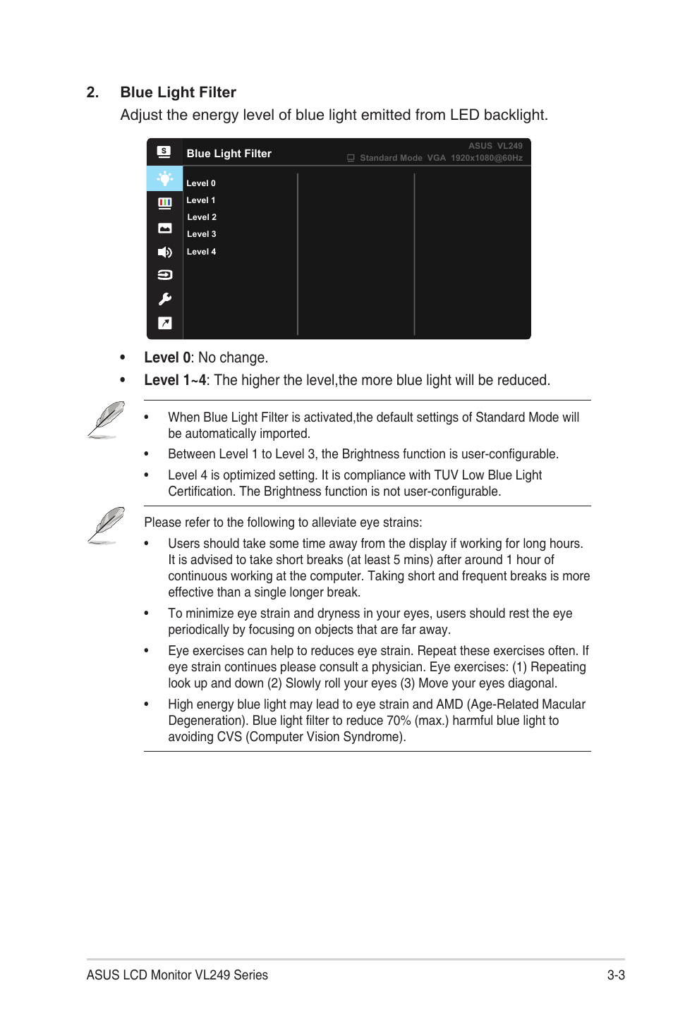 Asus Eye Care VL249HE 23.8" 16:9 Adaptive-Sync/FreeSync IPS Monitor User Manual | Page 18 / 29