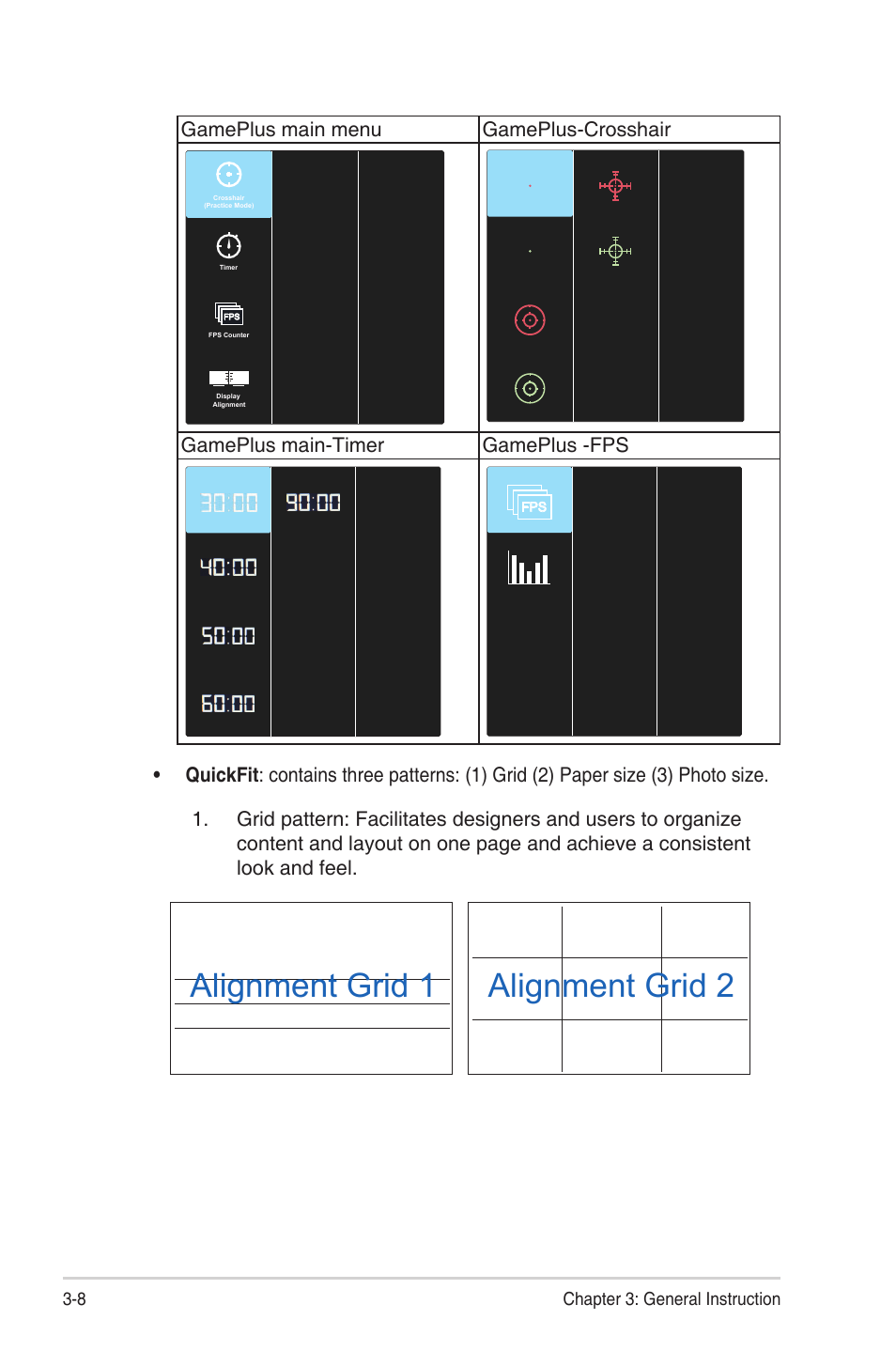 Alignment grid 2 alignment grid 1 | Asus Eye Care VL249HE 23.8" 16:9 Adaptive-Sync/FreeSync IPS Monitor User Manual | Page 23 / 29