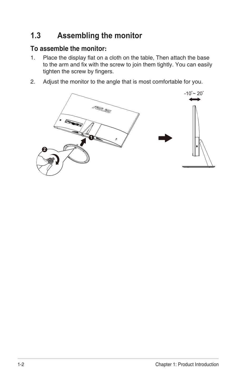 3 assembling the monitor, Assembling the monitor -2 | Asus Eye Care VL249HE 23.8" 16:9 Adaptive-Sync/FreeSync IPS Monitor User Manual | Page 9 / 29