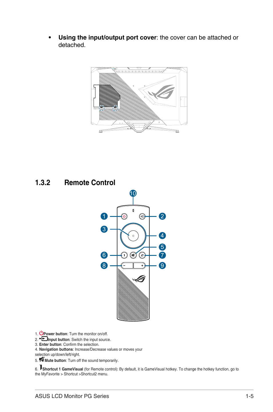 2 remote control, Remote control -5 | Asus 38" ROG Swift 2160p 144 Hz Gaming Monitor User Manual | Page 14 / 45