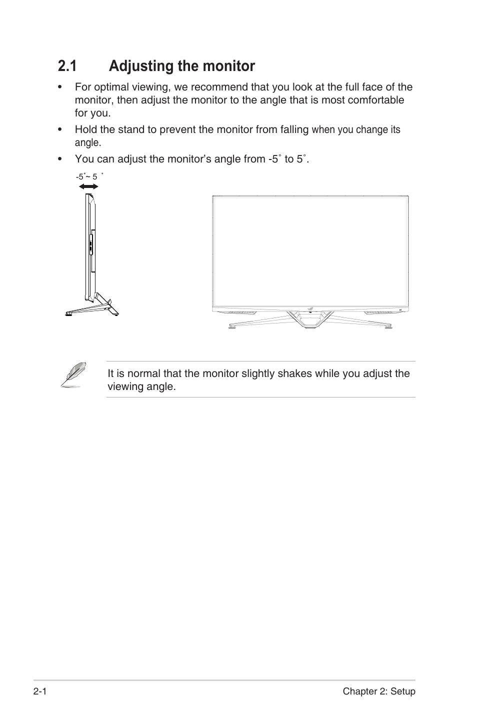 1 adjusting the monitor, Adjusting the monitor -1 | Asus 38" ROG Swift 2160p 144 Hz Gaming Monitor User Manual | Page 18 / 45