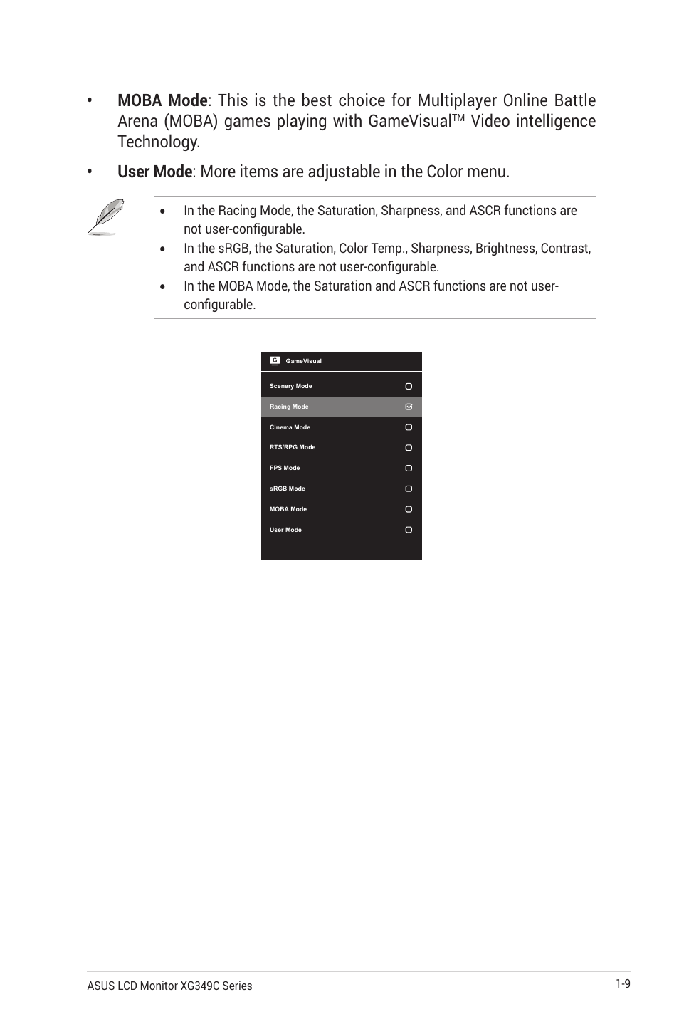 Asus ROG Strix XG349C 34" 21:9 Ultrawide Curved IPS Gaming Monitor User Manual | Page 19 / 37