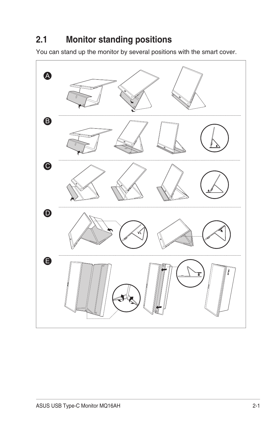 1 monitor standing positions, Monitor standing positions -1 | Asus ZenScreen OLED 15.6" HDR Portable Monitor User Manual | Page 11 / 28