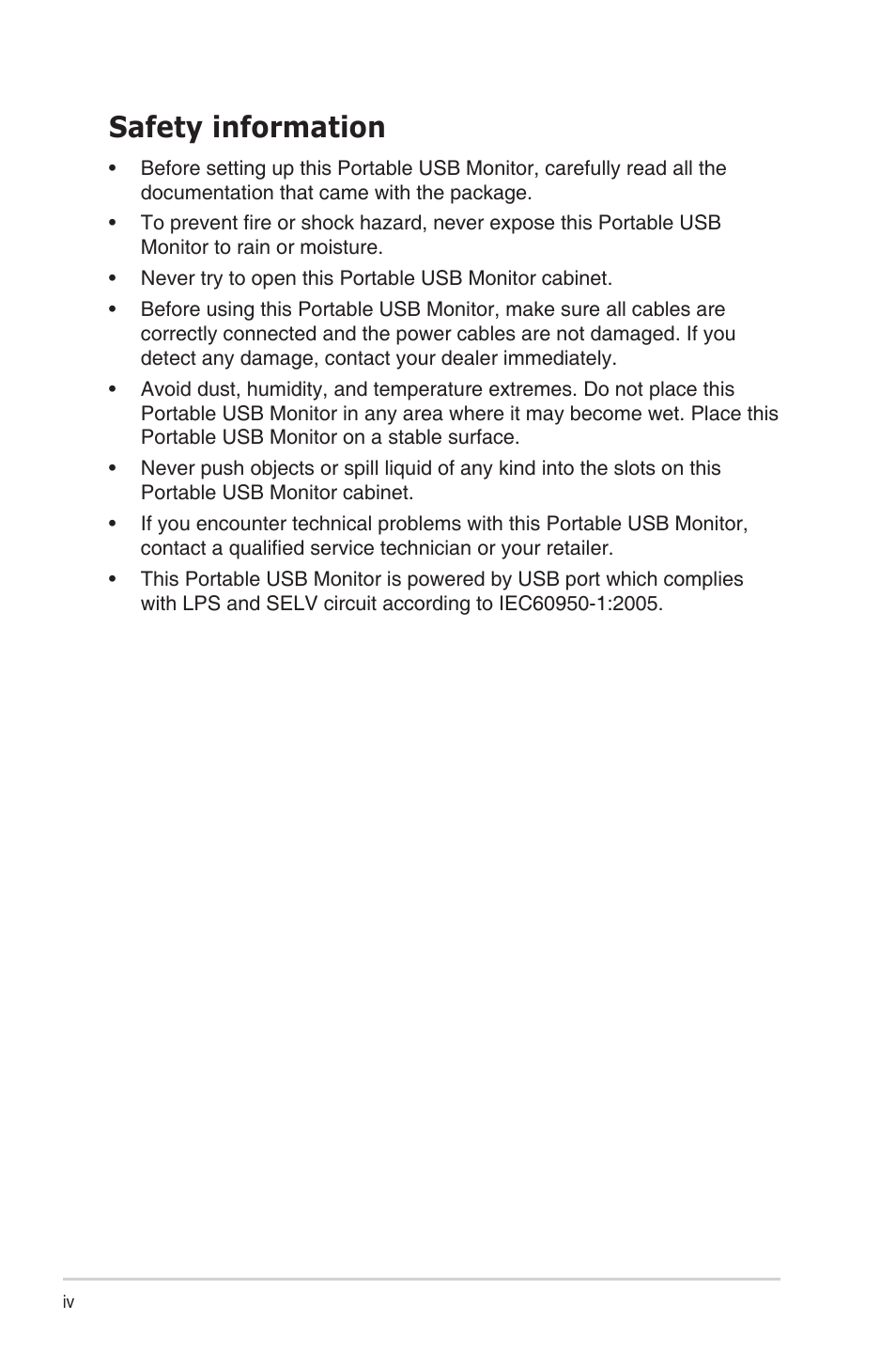 Safety information | Asus ZenScreen OLED 15.6" HDR Portable Monitor User Manual | Page 4 / 28