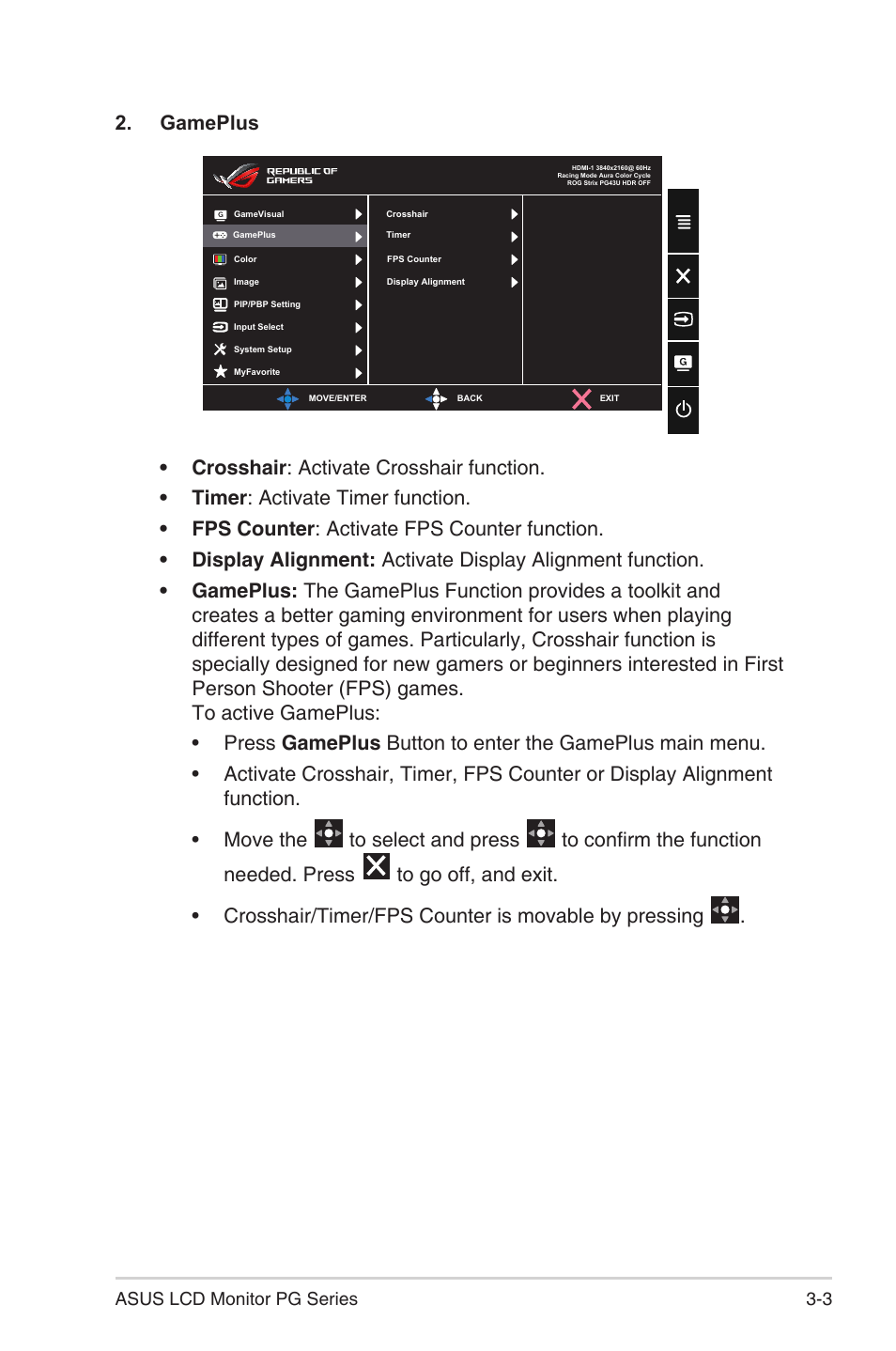 Gameplus | Asus ROG Swift PG43UQ 43" 16:9 144 Hz Gaming Monitor User Manual | Page 21 / 37