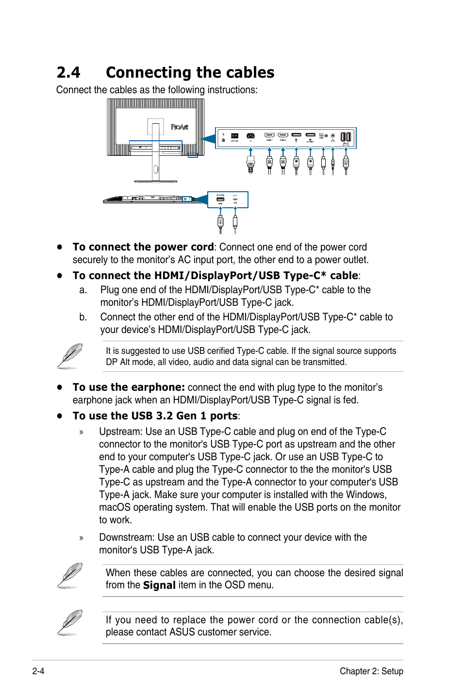 4 connecting the cables, Connecting the cables -4 | Asus ProArt Display PA329CRV 31.5" 4K HDR Monitor User Manual | Page 20 / 38