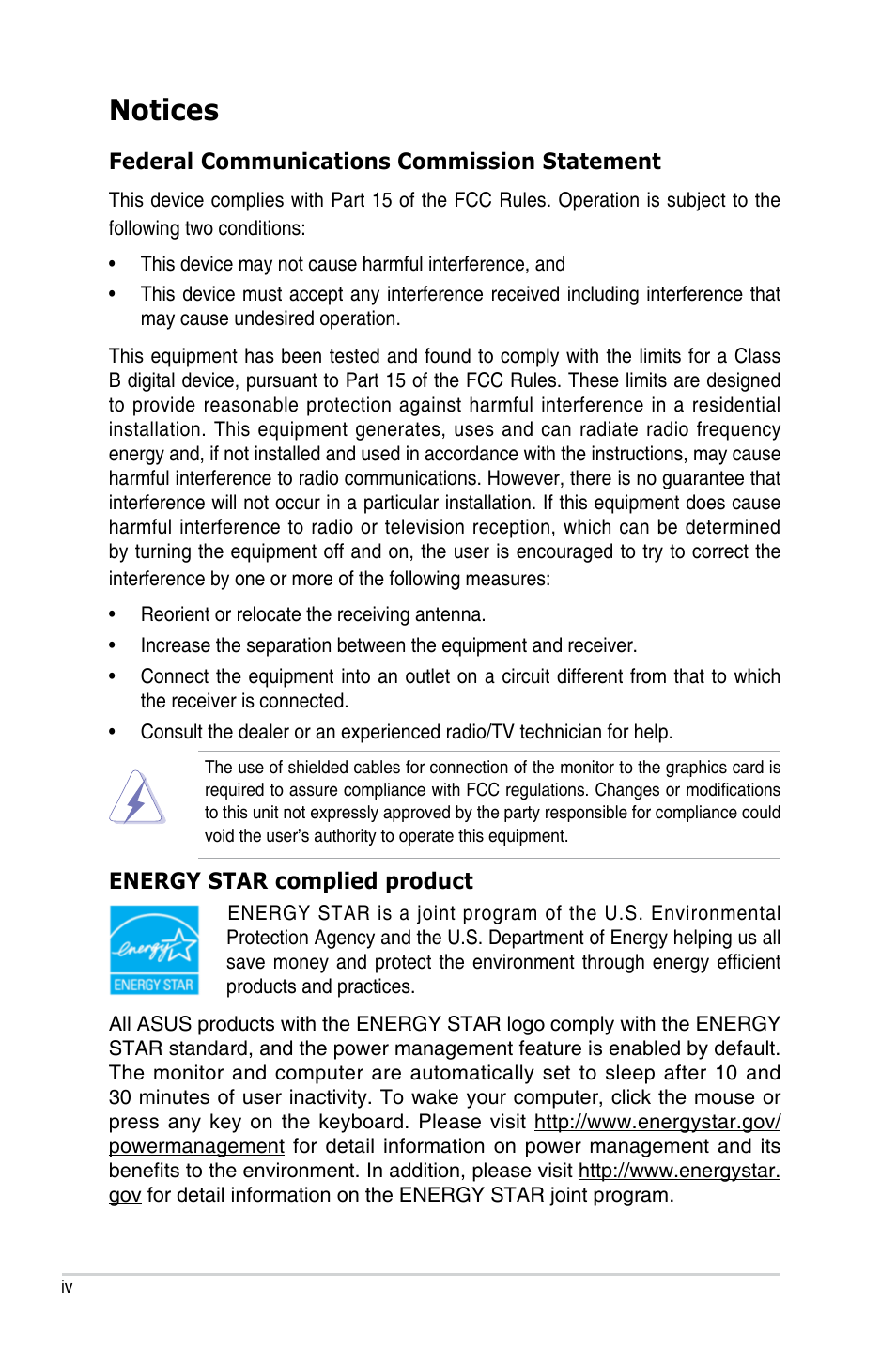 Notices | Asus ProArt Display PA329CRV 31.5" 4K HDR Monitor User Manual | Page 4 / 38