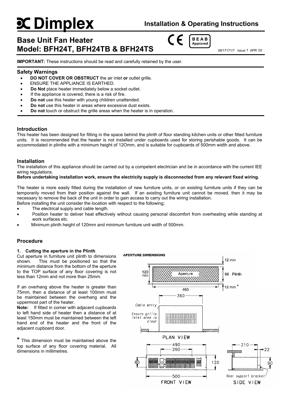 Dimplex BFH24TB User Manual | 4 pages