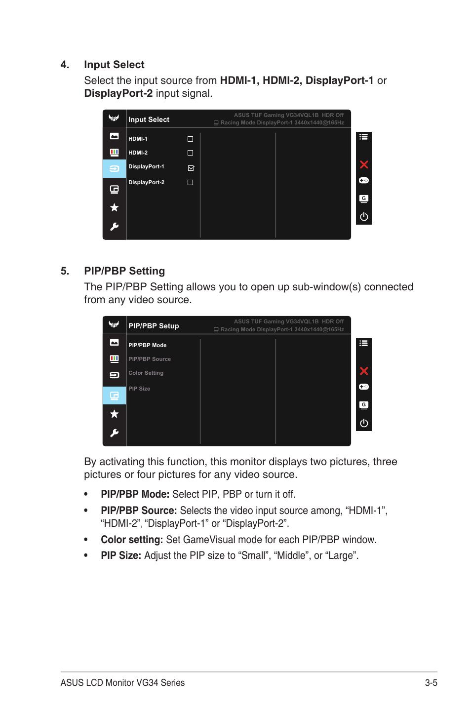 Asus TUF Gaming VG34VQEL1A 34" HDR Curved Ultrawide Gaming Monitor User Manual | Page 21 / 27