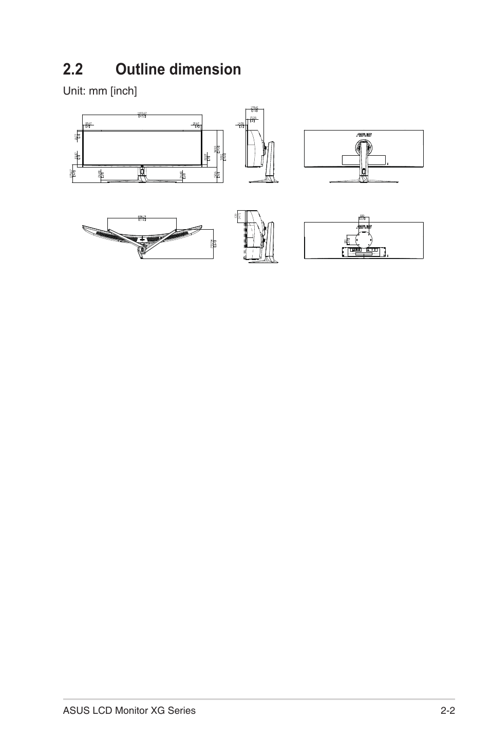 2 outline dimension, Outline dimension -2 | Asus Republic of Gamers Strix XG49VQ 49" 32:9 Ultra-Wide Curved 144 Hz FreeSync LCD Gaming Monitor User Manual | Page 15 / 31