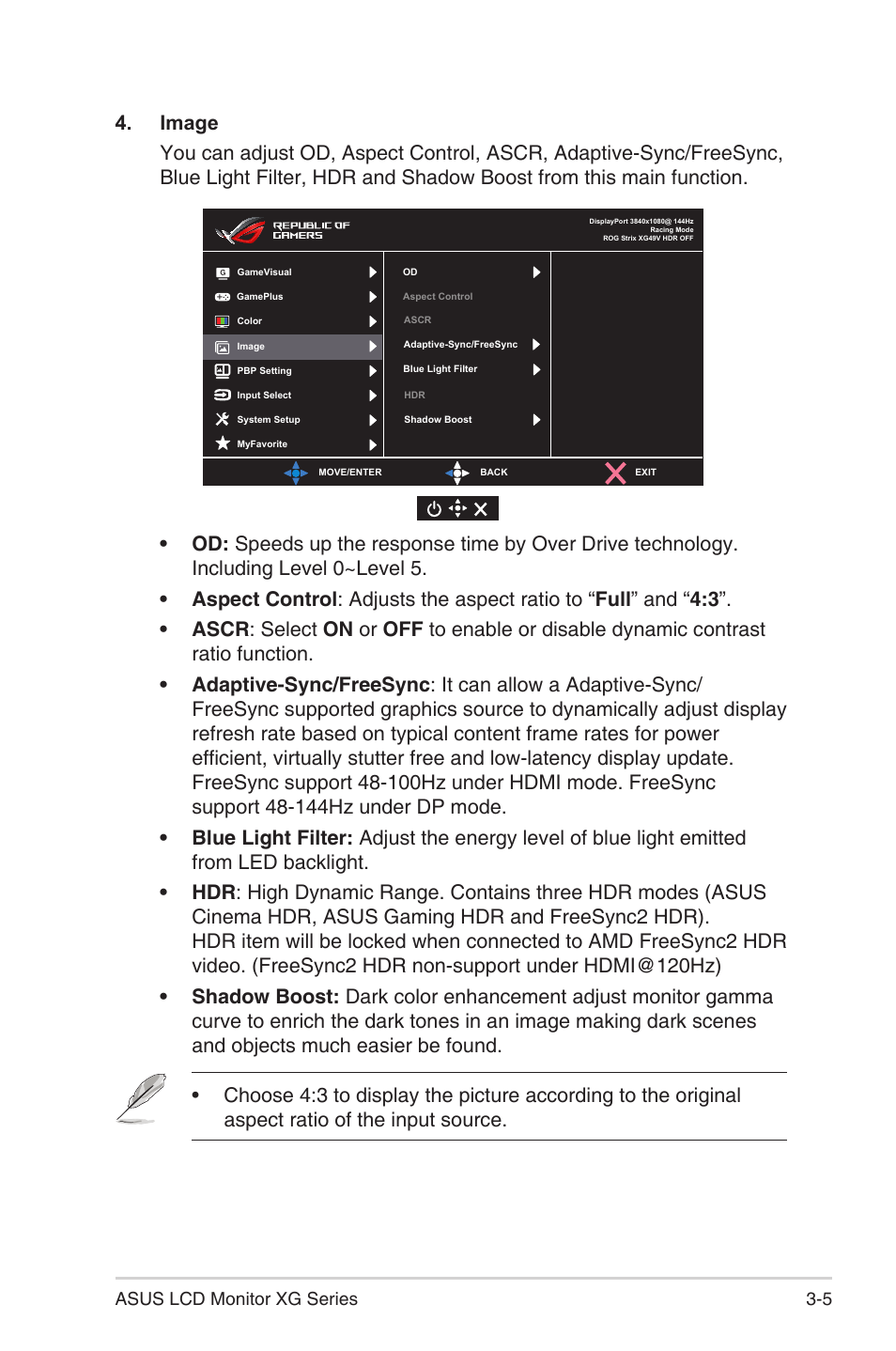 Asus Republic of Gamers Strix XG49VQ 49" 32:9 Ultra-Wide Curved 144 Hz FreeSync LCD Gaming Monitor User Manual | Page 21 / 31