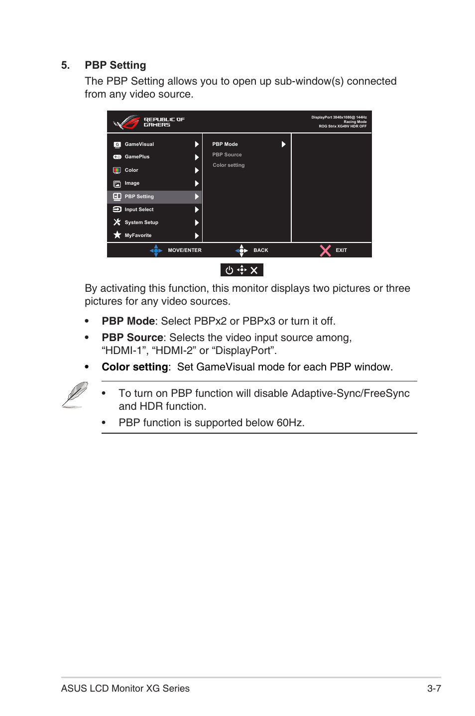 7 asus lcd monitor xg series | Asus Republic of Gamers Strix XG49VQ 49" 32:9 Ultra-Wide Curved 144 Hz FreeSync LCD Gaming Monitor User Manual | Page 23 / 31