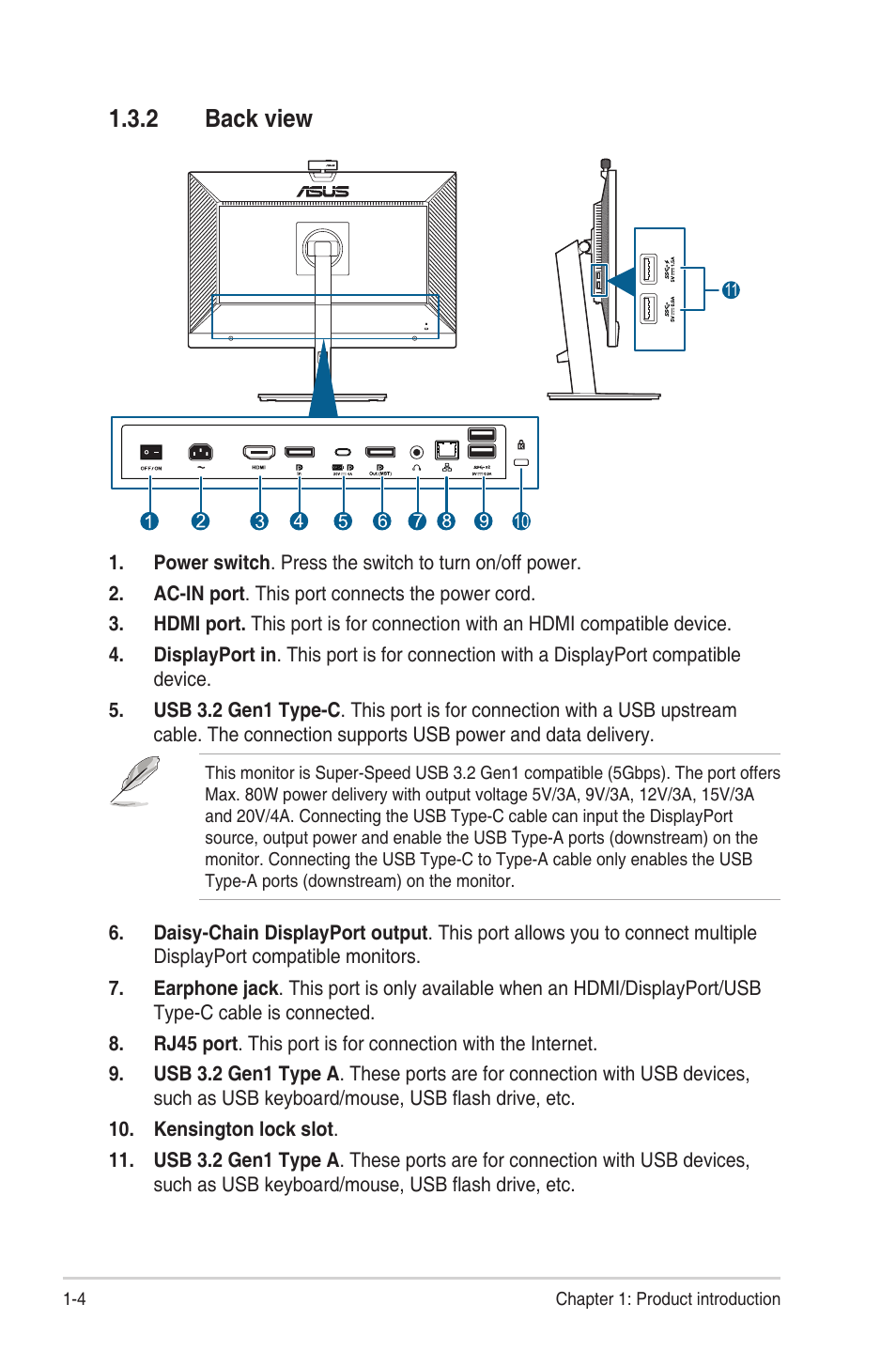 2 back view | Asus BE24ECSNK 23.8" Video Conferencing Monitor User Manual | Page 14 / 44