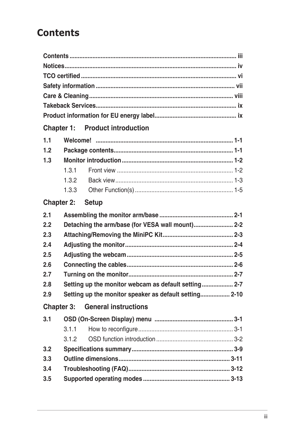 Asus BE24ECSNK 23.8" Video Conferencing Monitor User Manual | Page 3 / 44