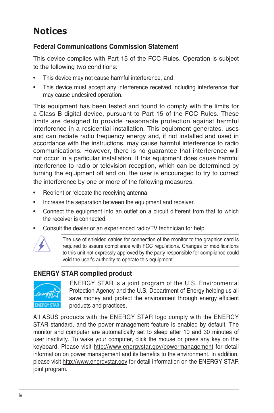 Notices | Asus BE24ECSNK 23.8" Video Conferencing Monitor User Manual | Page 4 / 44