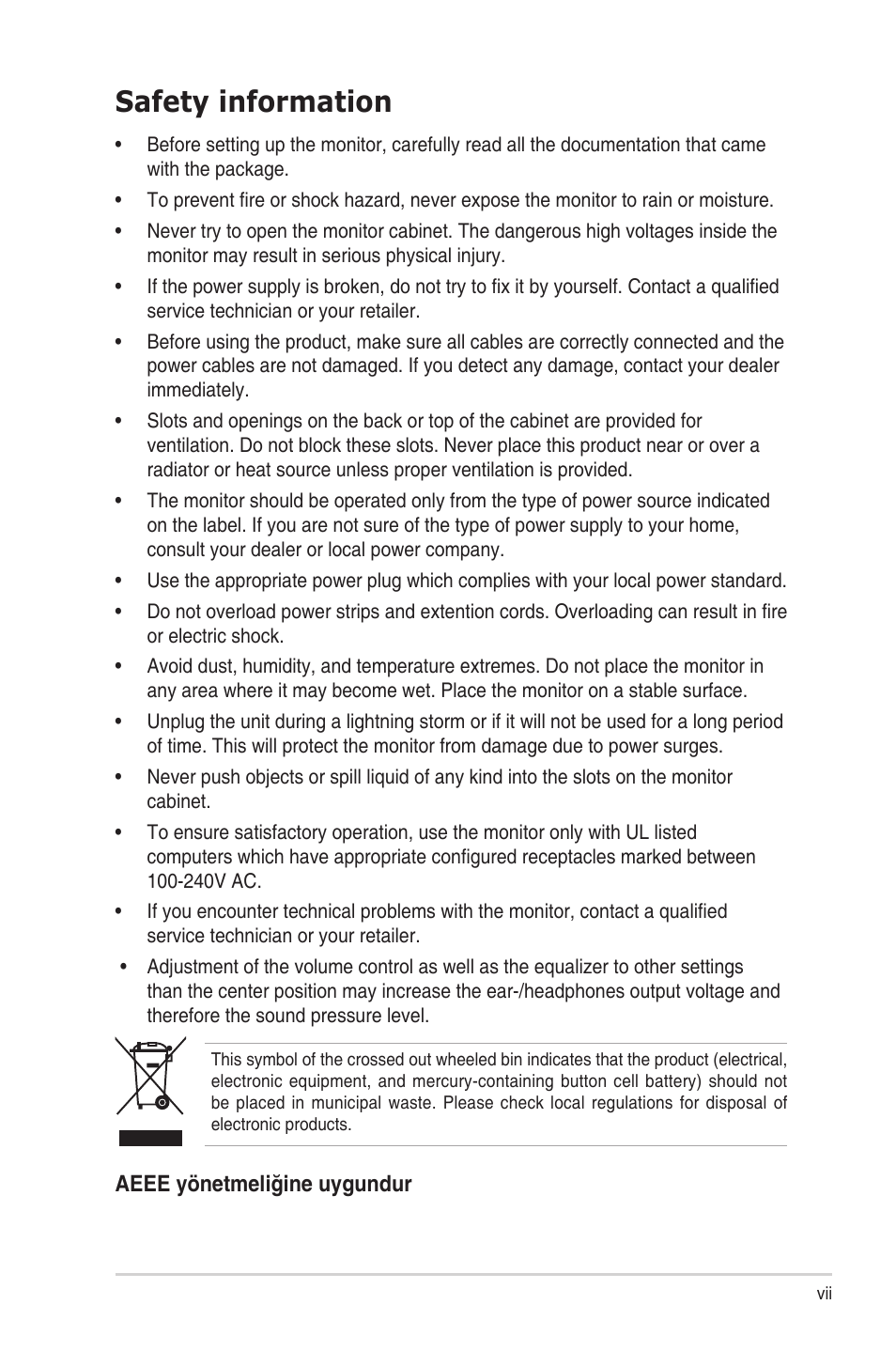 Safety information | Asus BE24ECSNK 23.8" Video Conferencing Monitor User Manual | Page 7 / 44