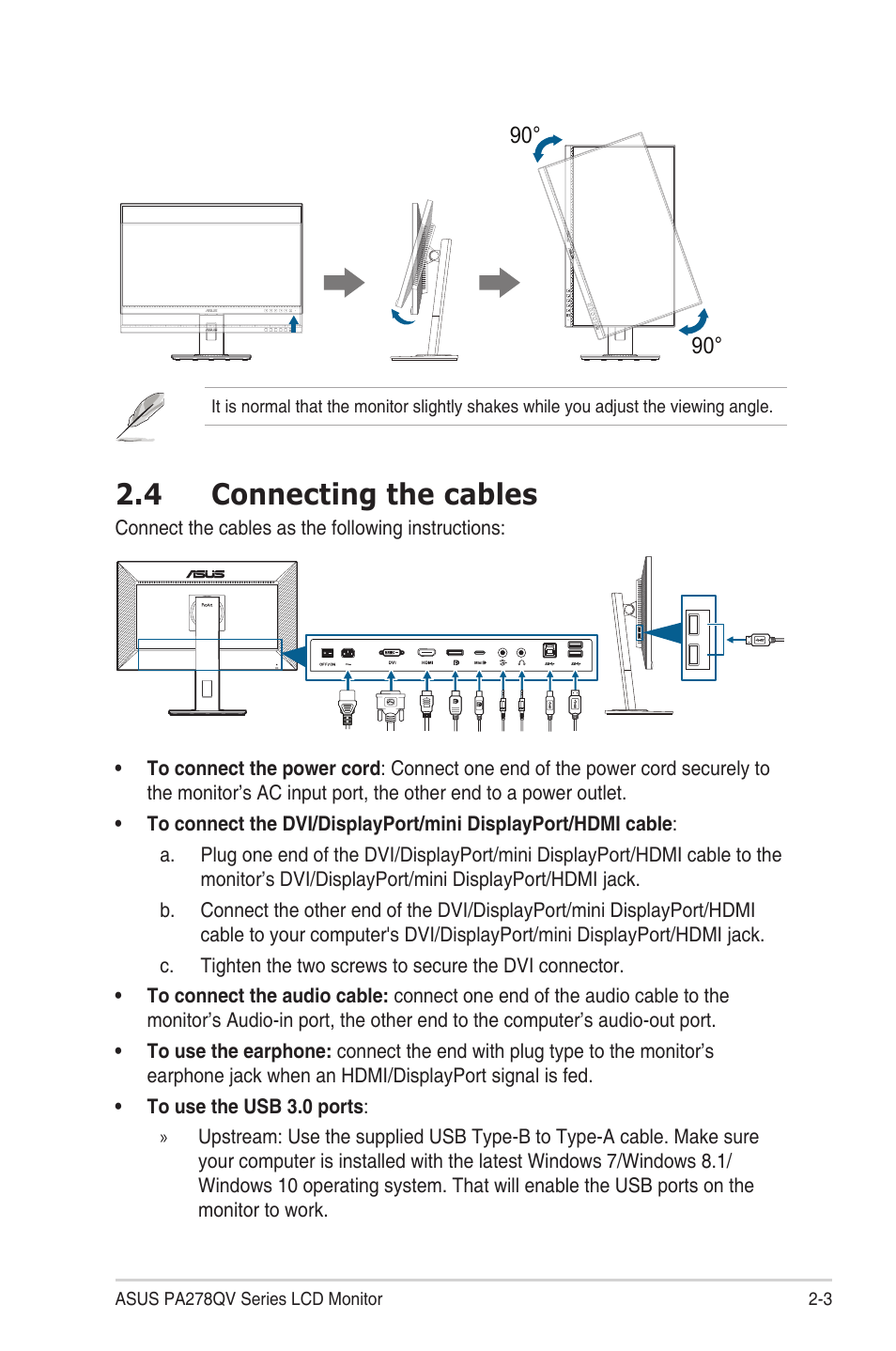 4 connecting the cables, Connecting.the.cables -3 | Asus ProArt Display PA278QV 27" 16:9 Adaptive-Sync IPS Monitor User Manual | Page 17 / 33
