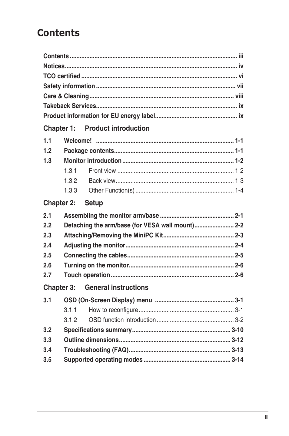 Asus BE24ECSBT 23.8" Multi-Touch Monitor User Manual | Page 3 / 35