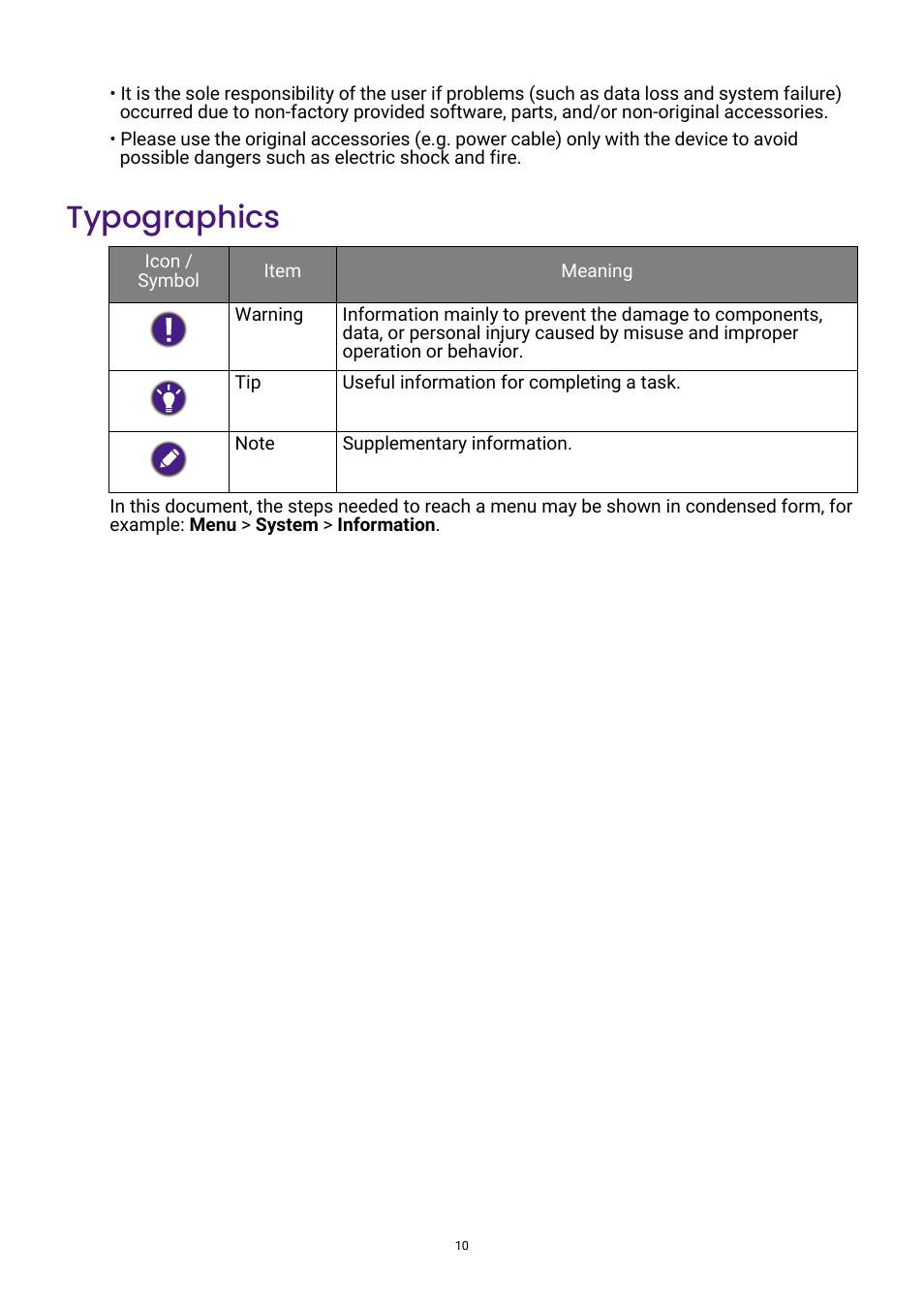 Typographics | BenQ PhotoVue SW272U 27" 4K HDR Monitor User Manual | Page 10 / 70