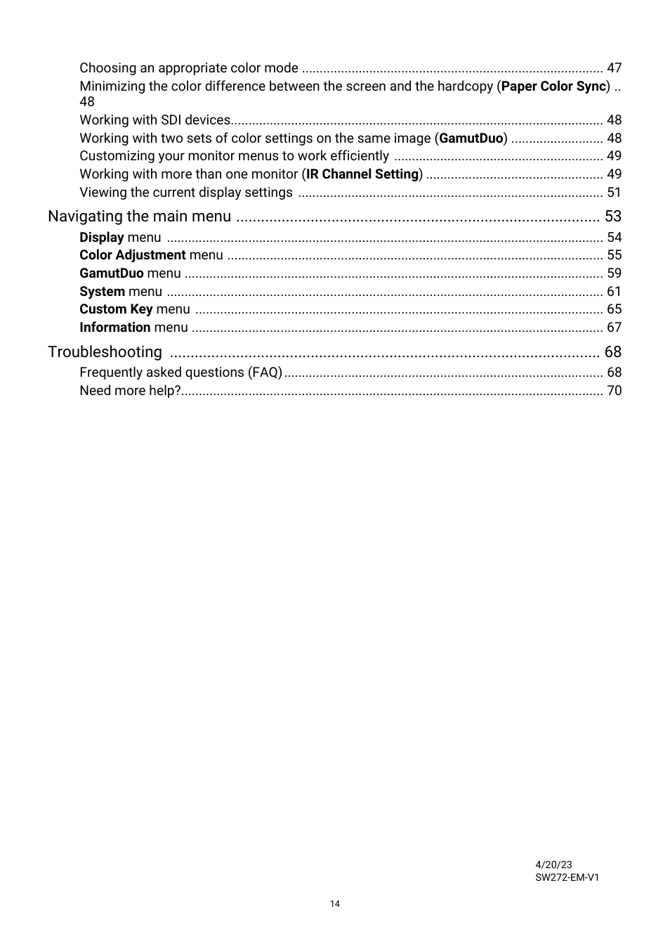 BenQ PhotoVue SW272U 27" 4K HDR Monitor User Manual | Page 14 / 70