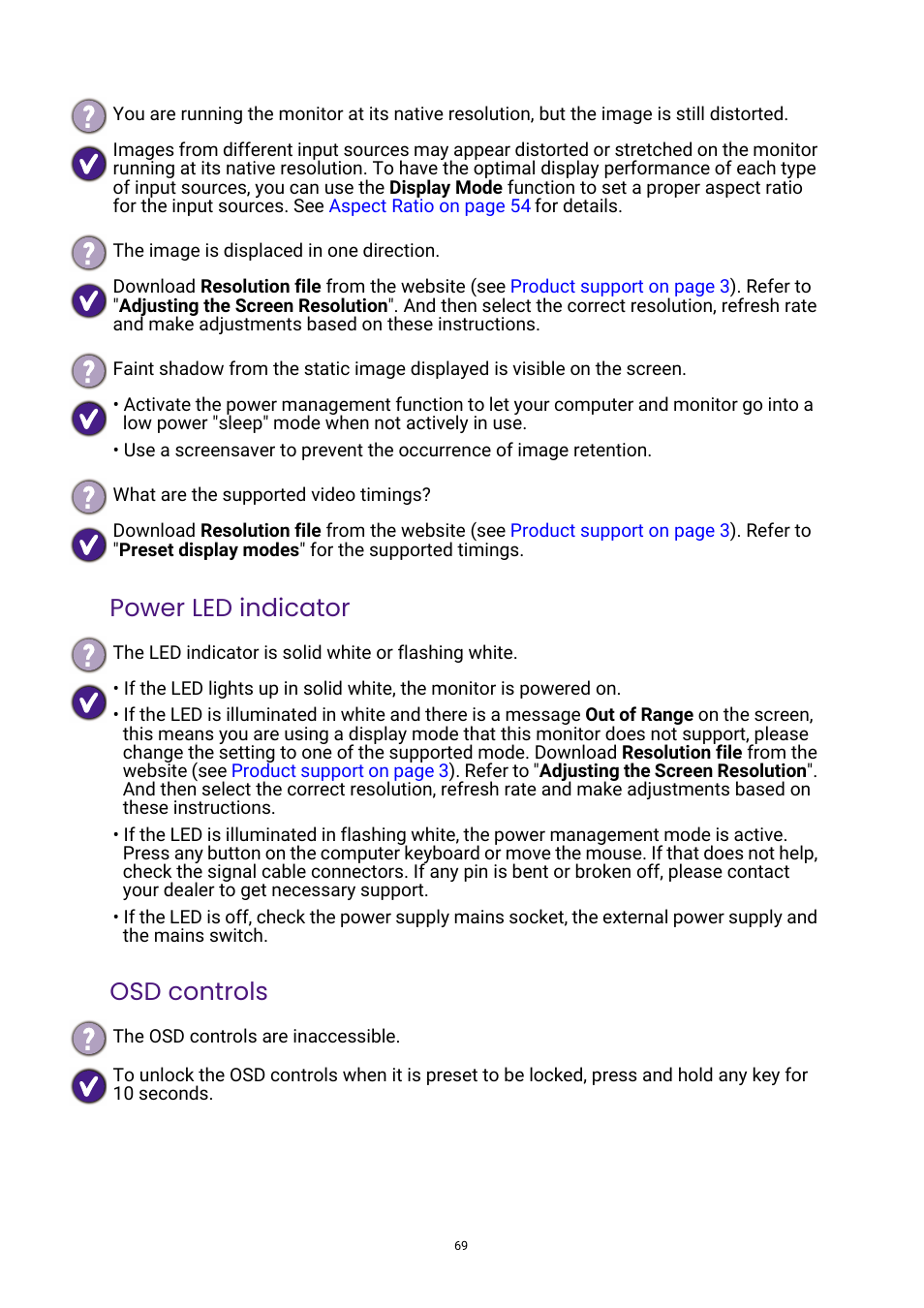 Power led indicator osd controls | BenQ PhotoVue SW272U 27" 4K HDR Monitor User Manual | Page 69 / 70