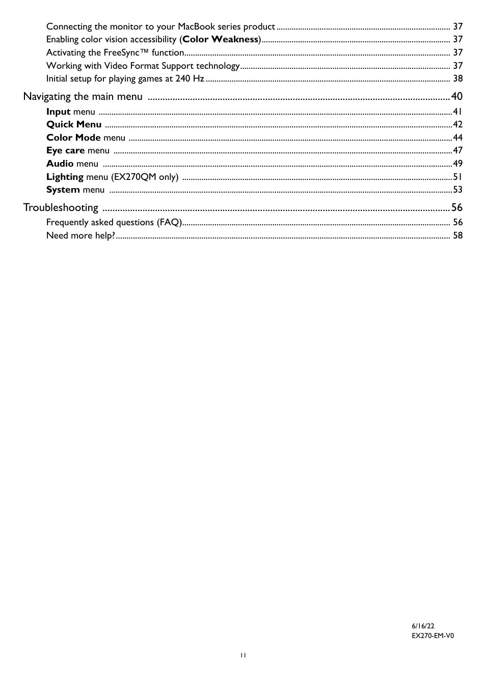 BenQ MOBIUZ EX270QM 27" 1440p HDR 240 Hz Gaming Monitor User Manual | Page 11 / 58