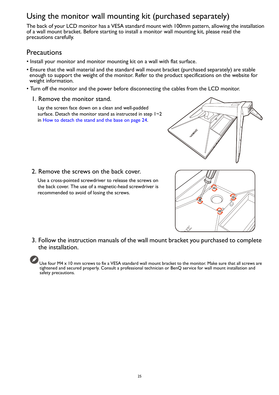 Precautions | BenQ MOBIUZ EX270QM 27" 1440p HDR 240 Hz Gaming Monitor User Manual | Page 25 / 58
