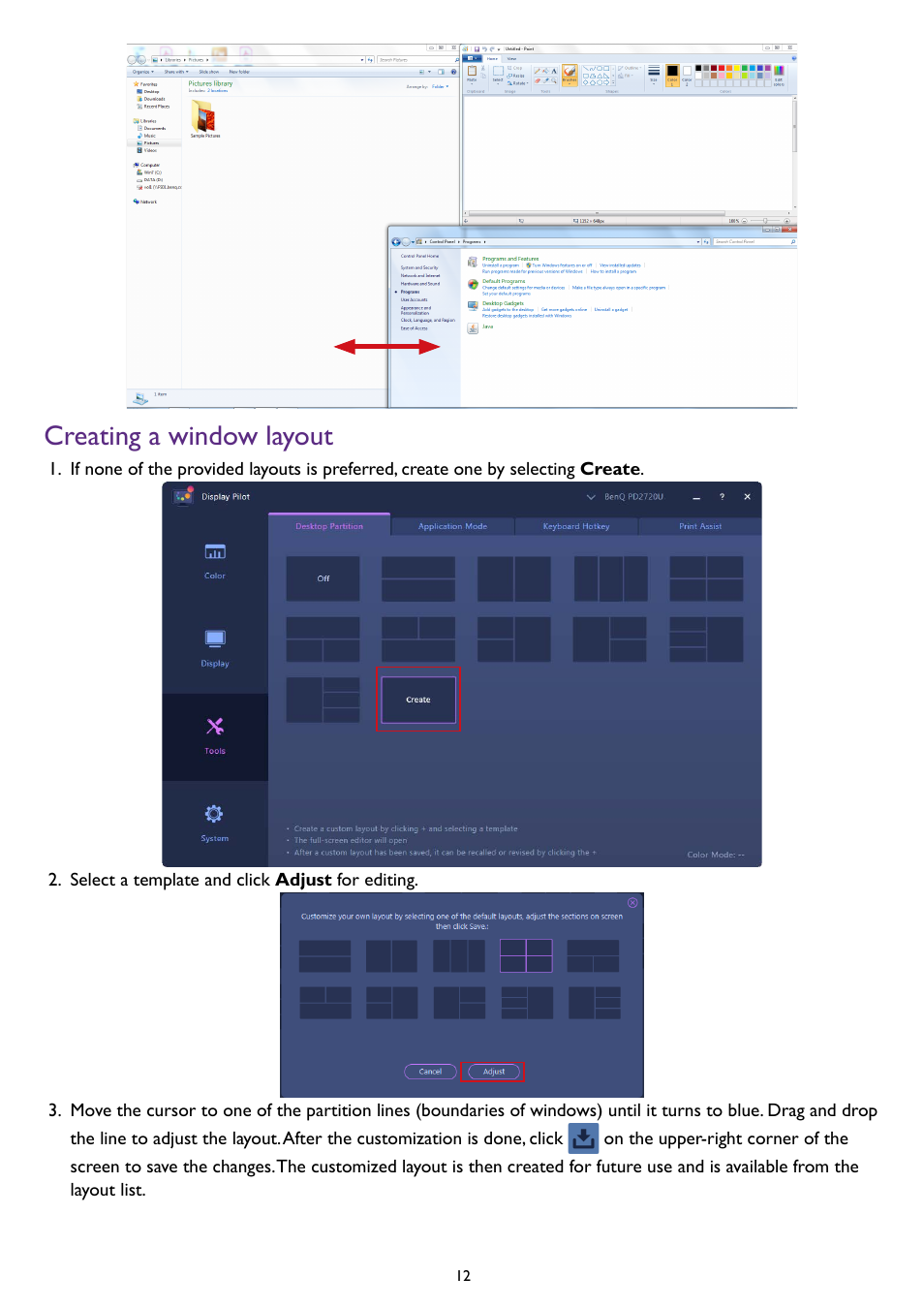 Creating a window layout | BenQ PD2500Q 25" 16:9 IPS Monitor User Manual | Page 12 / 15