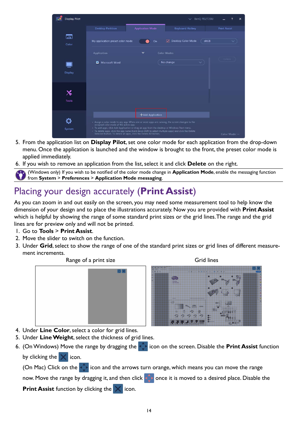 Placing your design accurately (print assist), Placing your design accurately, Print assist | Placing your design accurately ( print assist ) | BenQ PD2500Q 25" 16:9 IPS Monitor User Manual | Page 14 / 15