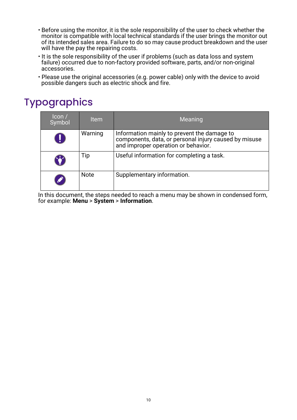 Typographics | BenQ DesignVue PD2705UA 27" 4K HDR Monitor with Ergo Stand User Manual | Page 10 / 75