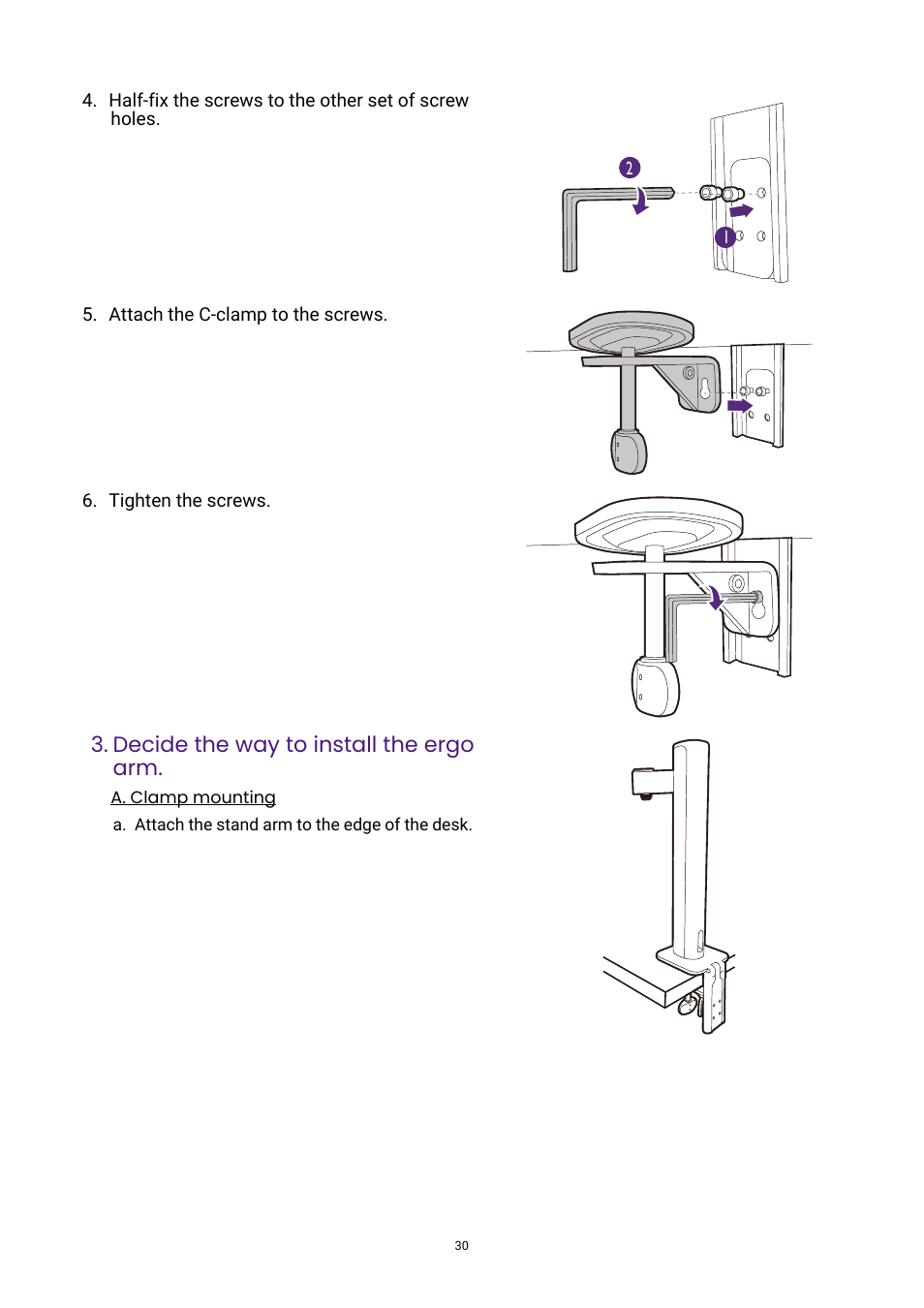 Decide the way to install the ergo arm | BenQ DesignVue PD2705UA 27" 4K HDR Monitor with Ergo Stand User Manual | Page 30 / 75